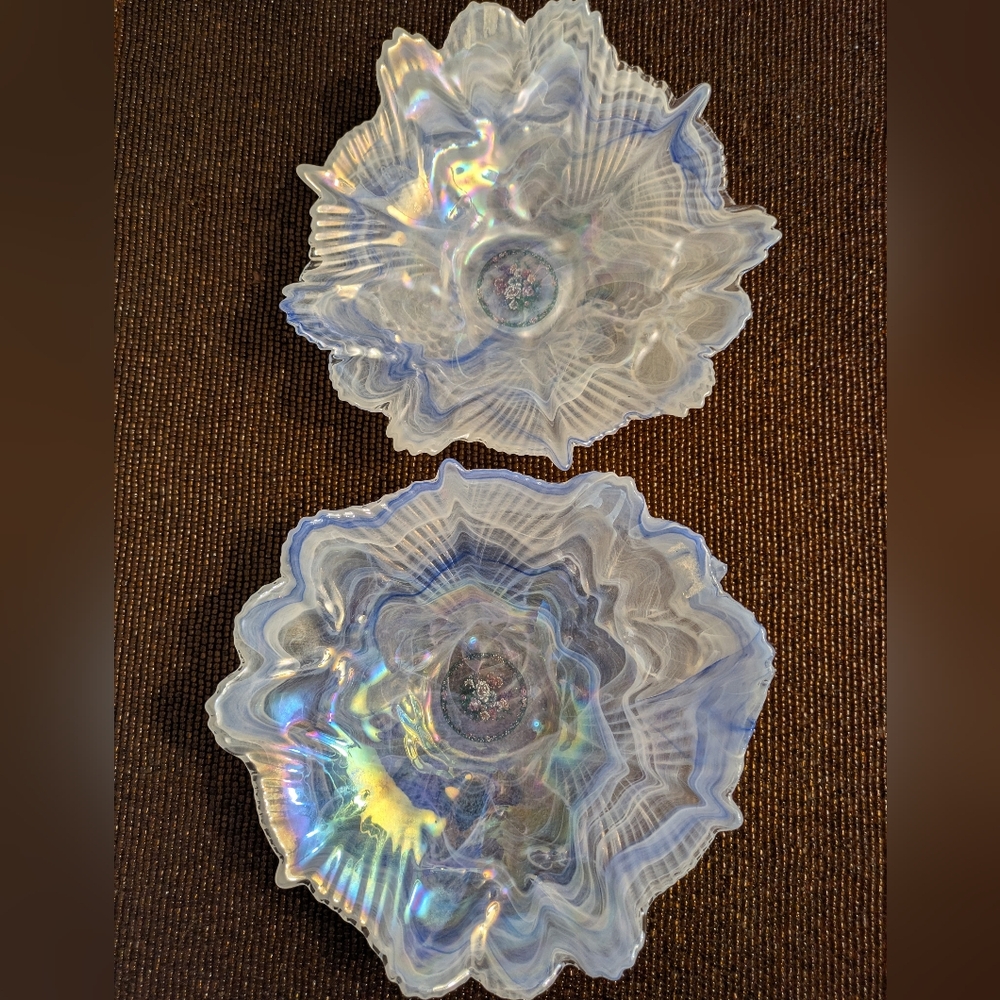 Two (2) Iridescent Vintage Murano Glass Art Bowls